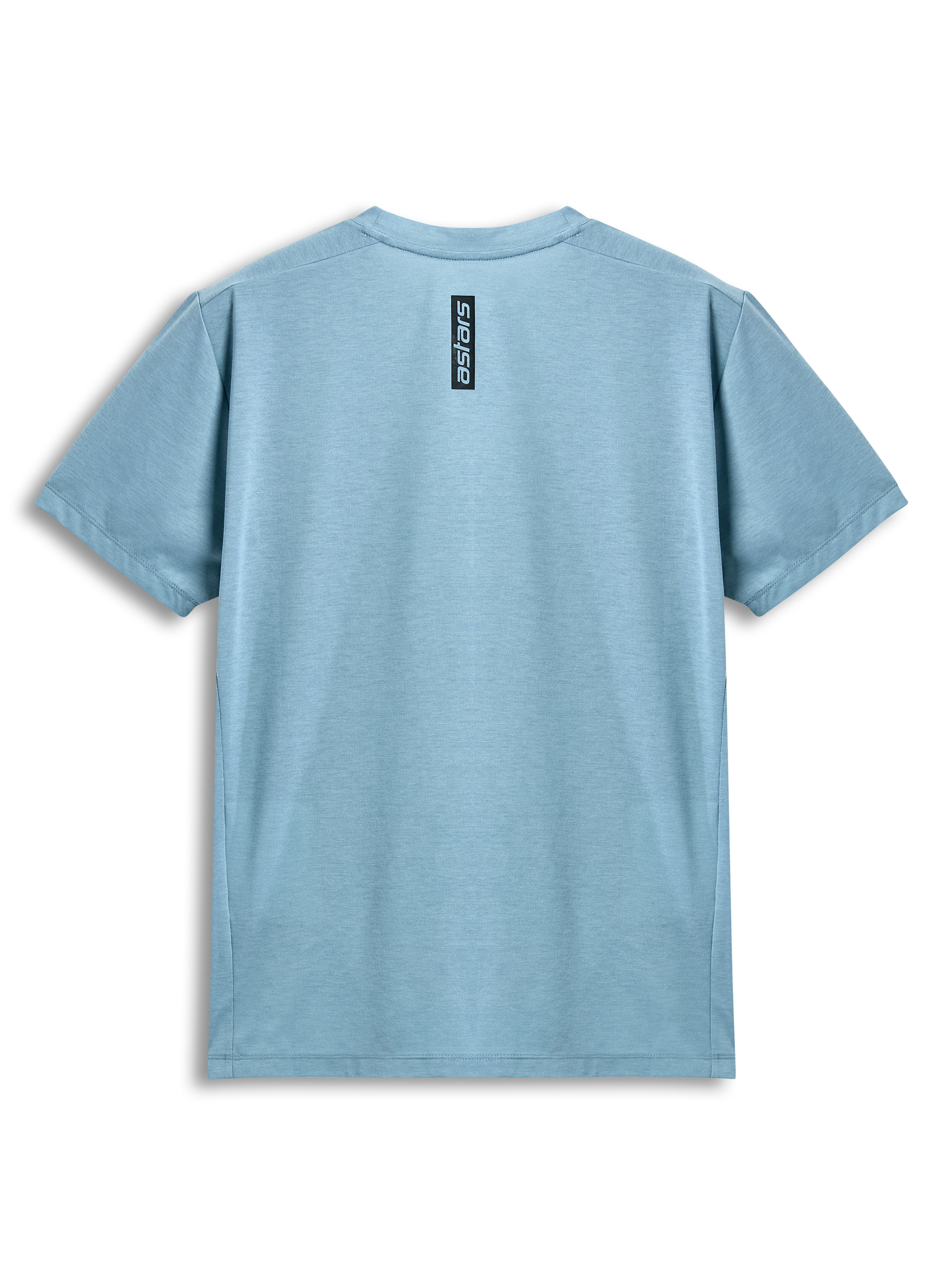 Alpinestars Point Performance Tee, kortärmad t-shirt, isblå, baksida med vertikalt svart Astars-ordmärke, casual performance-sportkläder