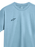 Alpinestars Point Performance Tee, kortärmad t-shirt, isblå, liten svart Alpinestars-logotyp på bröstet, rundhalsad, fukttransporterande funktionsmaterial