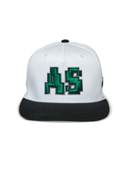 Alpinestars Franchise Keps, keps med platt skärm, vit och svart, grön 3D-broderad AS-logotyp fram, strukturerad krona med svart platt skärm, vardaglig motorsportinspirerad huvudbonad