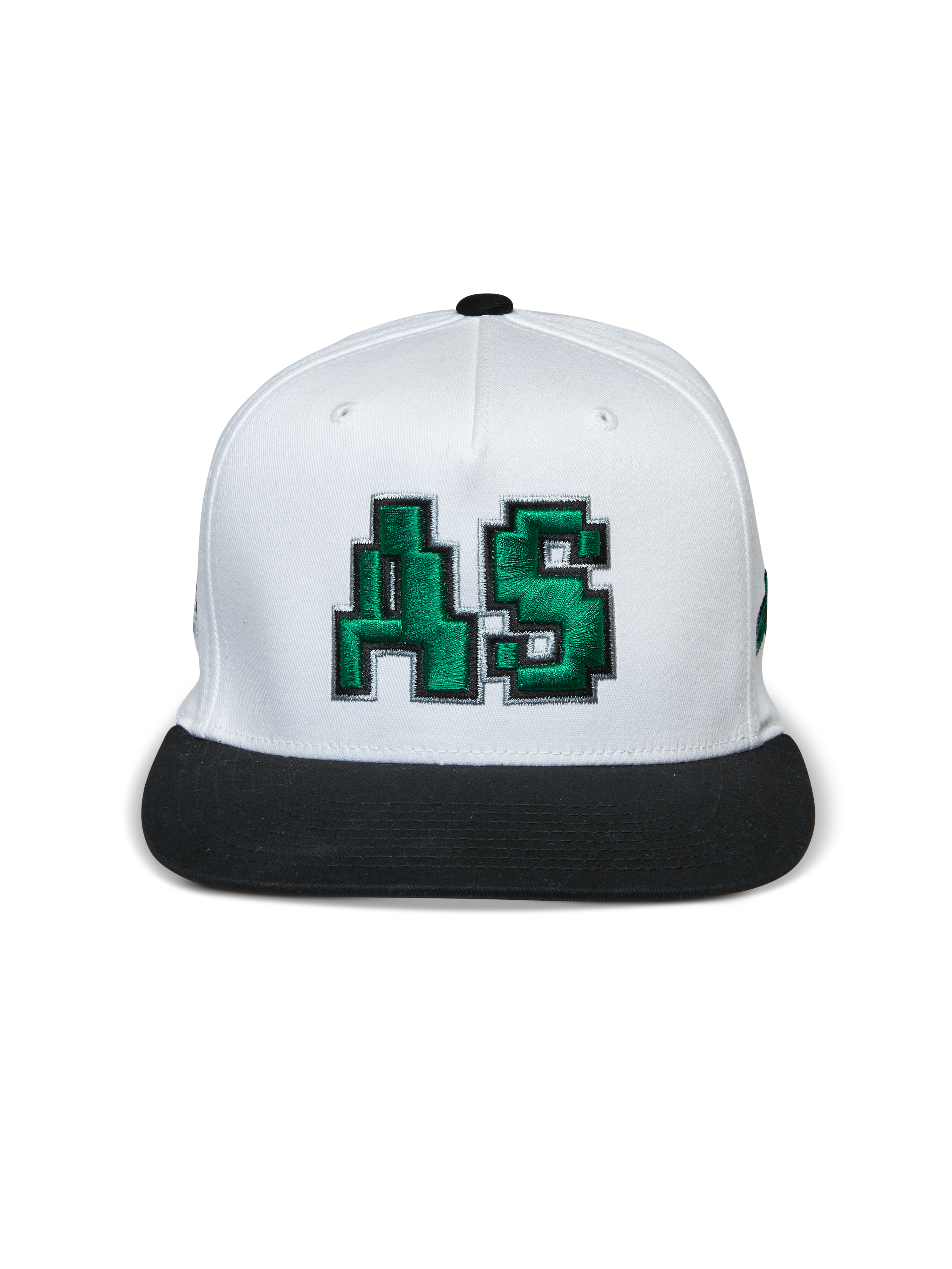 Alpinestars Franchise Keps, keps med platt skärm, vit och svart, grön 3D-broderad AS-logotyp fram, strukturerad krona med svart platt skärm, vardaglig motorsportinspirerad huvudbonad