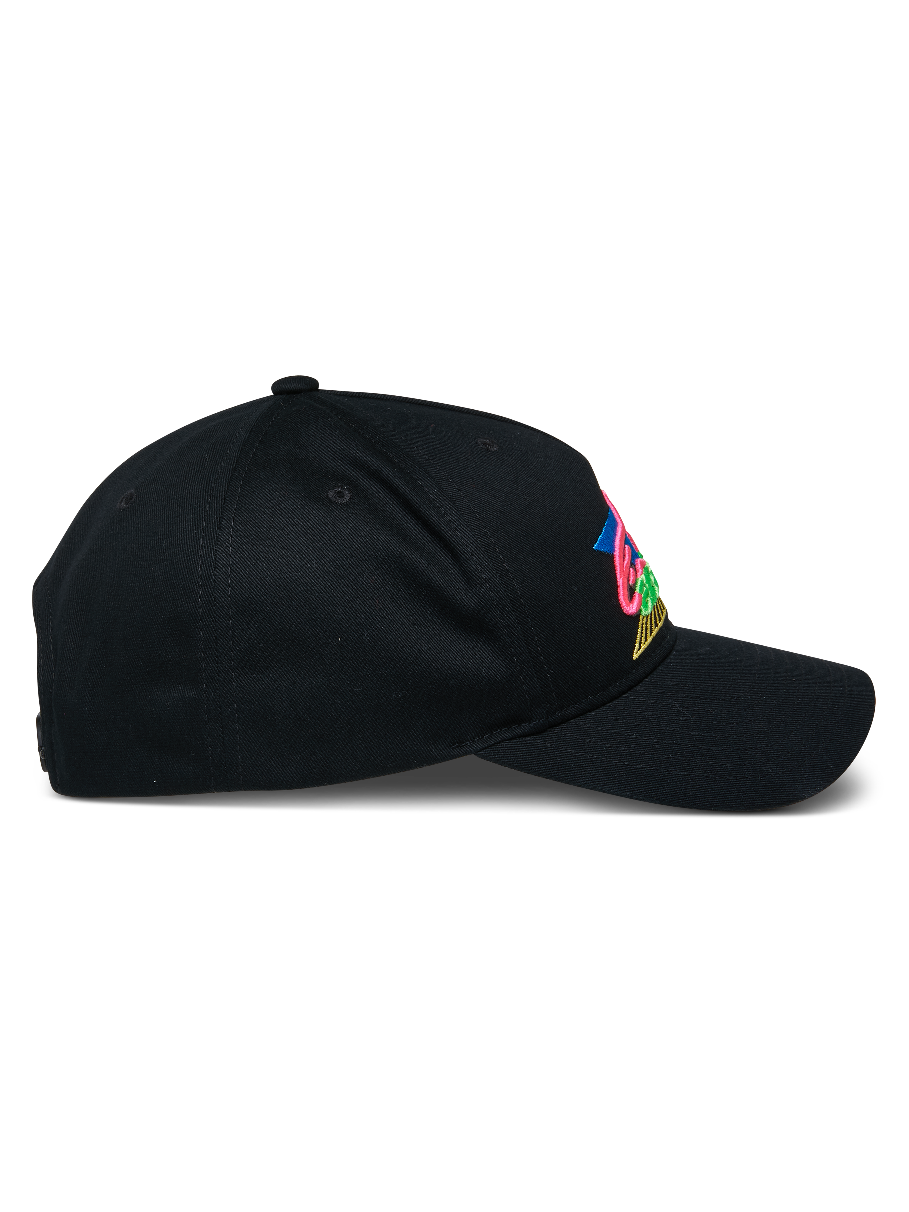 Alpinestars Vivid Keps, svart baseballkeps, sidovy med böjd skärm och halvstrukturerad krona, färgglad 3D-broderad logotyp på framsidan, avslappnad streetwear i bomullstwill