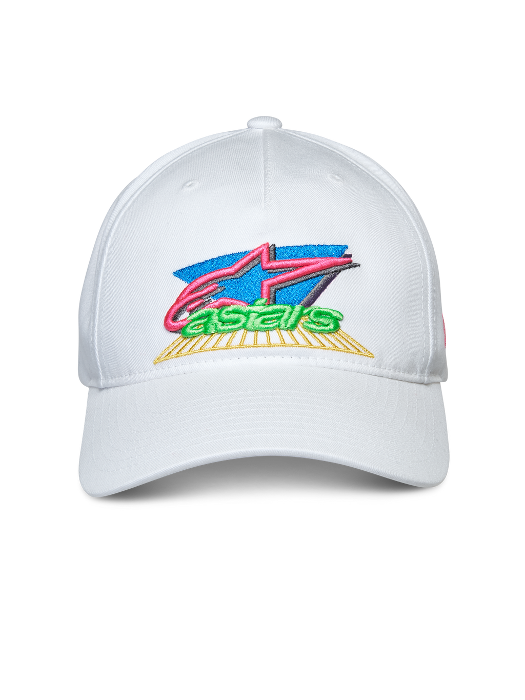 Alpinestars Vivid keps, vit snapback-keps med böjd skärm, färgglad 3D- och platt broderad logotyp framtill, avslappnade sportkläder
