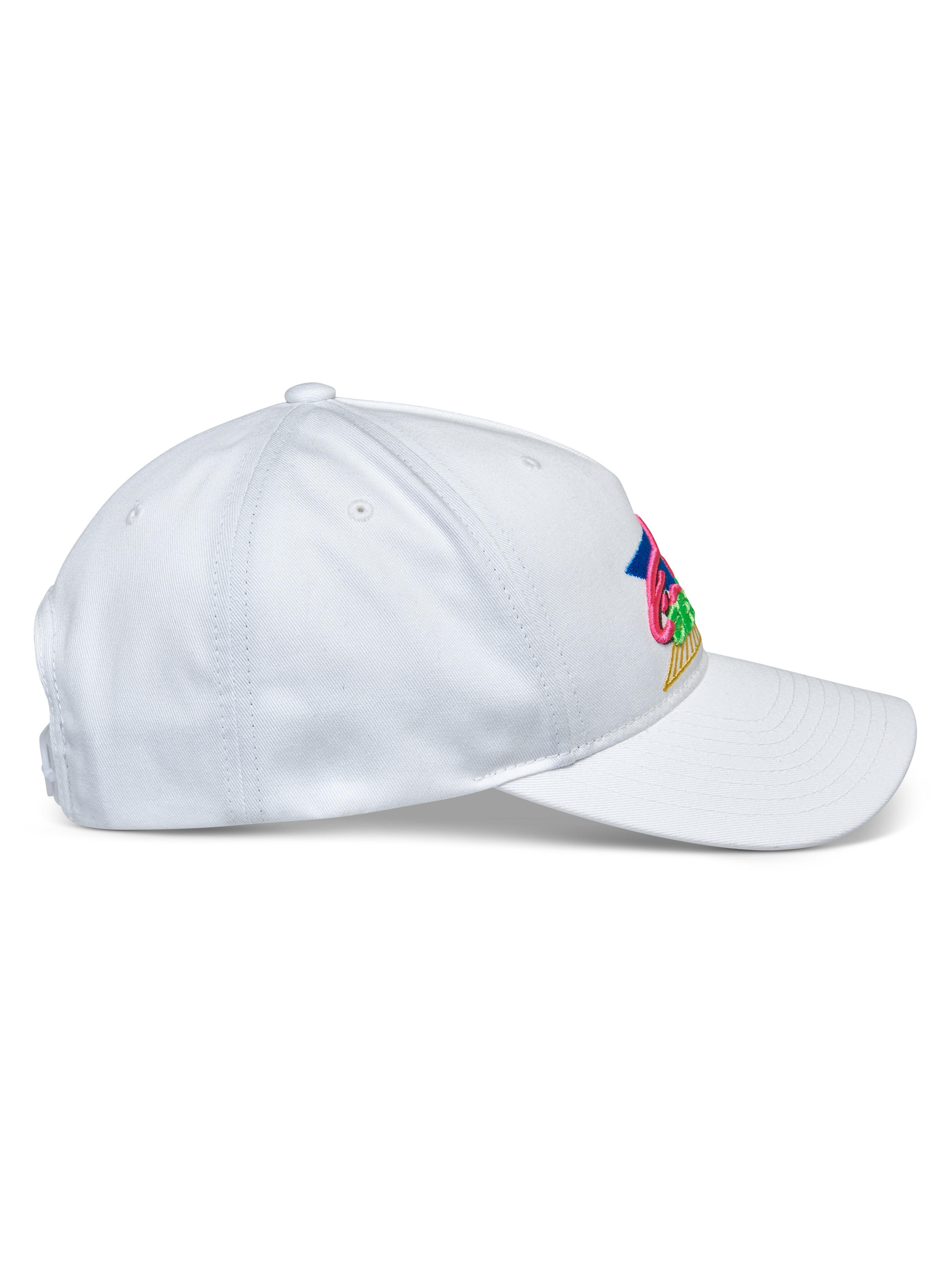 Alpinestars Vivid Hat, vit, sidoprofil, halvstrukturerad baseballkeps med låg krona och böjd skärm, bomullstwill, färgstarkt broderi i flera färger på framsidan, casual sportkeps
