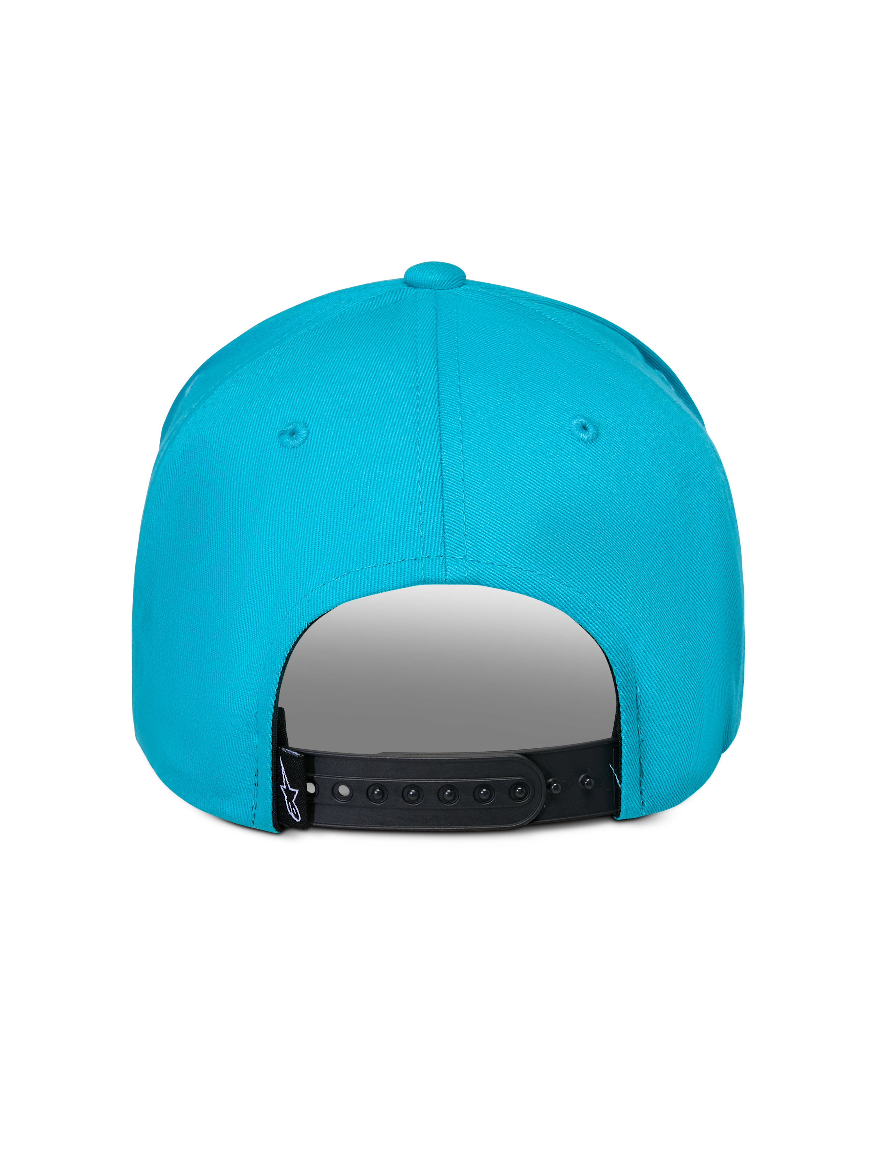 Alpinestars Luminary keps, Aqua Blue, baksida som visar justerbart svart snapback-spänne, liten svart logotypetikett, 100 % bomullstwill, casual sportkeps
