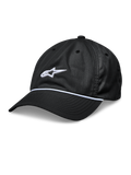Alpinestars Tyler Hat, Black Snapback Baseball Cap, Curved Bill with White Braided Rope Trim, White 3D Embroidered Star Logo, Unstructured Low Crown, Casual Sportswear Headwear