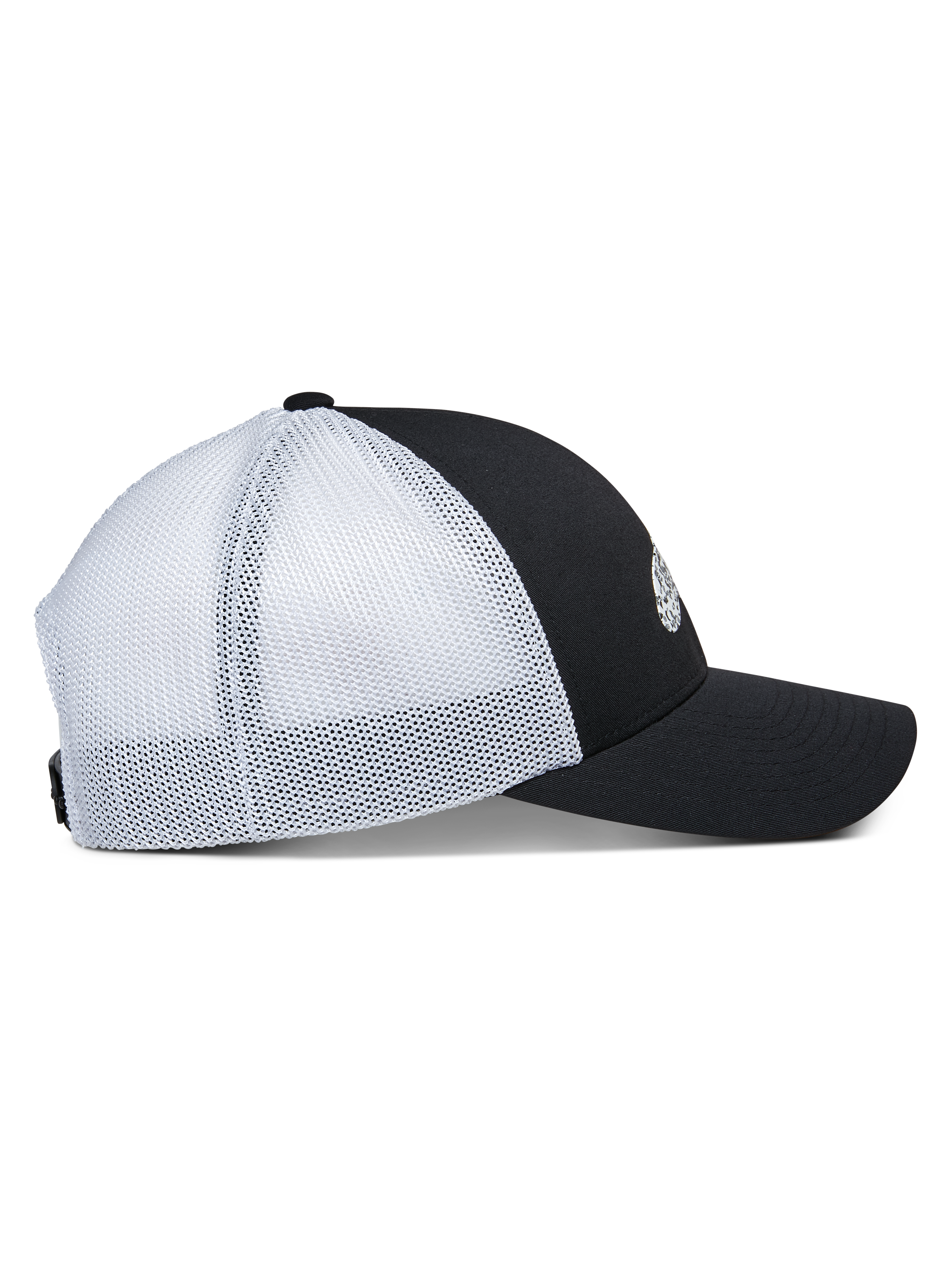 Alpinestars Terolithic Trucker Hat, profilvy, svart frontpanel med böjd skärm, vita meshpaneler baktill, strukturerad låg krona, klassisk keps i trucker-modell