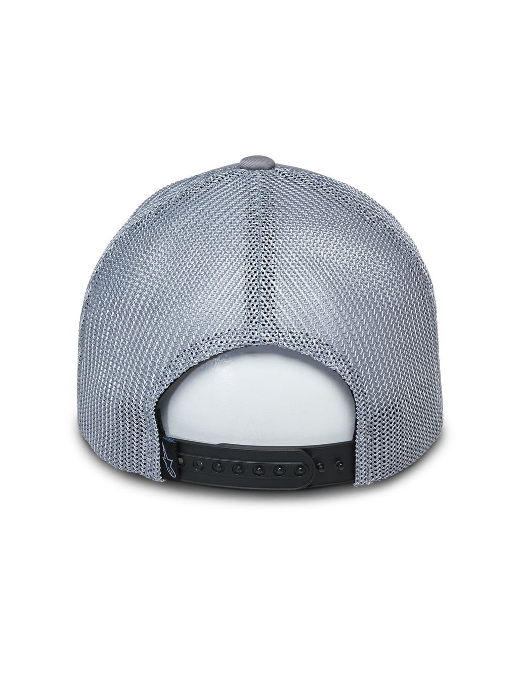 Alpinestars Terolithic Trucker Hat, Grey Trucker Cap, back view featuring grey mesh panels and black snapback closure, casual motorsport-inspired headwear