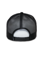 Alpinestars Ayess Trucker Hat, Casual Sportswear Hat, White and Black, back view featuring black breathable mesh panels and adjustable snapback closure, classic foam crown trucker design