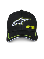 Alpinestars Exceed Trucker-keps, svart med limegröna detaljer, vit och svart broderad stjärnlogotyp, limegrön AS-logotyp, böjd skärm med neonpiping, avslappnad motorsportinspirerad huvudbonad