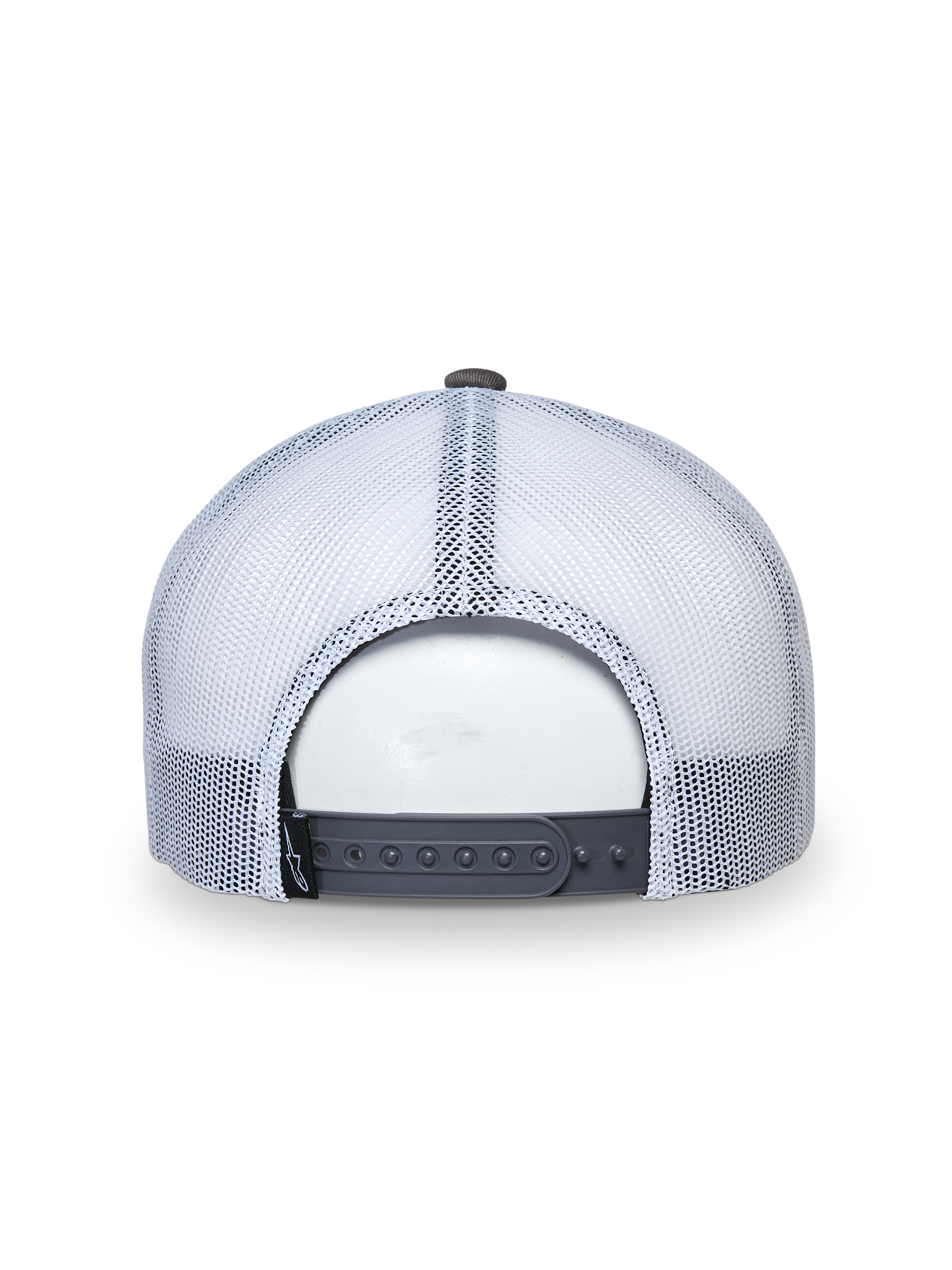 Alpinestars That Way Truckerkeps, grå och vit, baksida som visar vita nätpaneler och grå snapback-stängning, justerbar passform, casual sportkeps