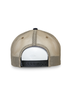 Alpinestars Mackinic Trucker Hat, Trucker Hat, Navy and Khaki, back view featuring tan mesh panels and a black adjustable snapback closure, casual lifestyle headwear