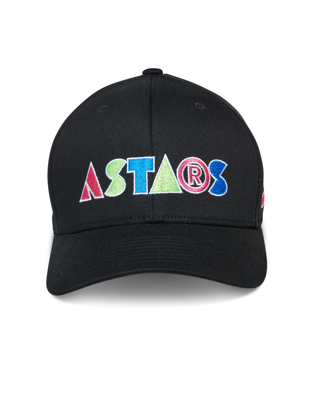 Alpinestars Cereal Hat, svart baseballkeps med färgglad broderad ASTARS-logotyp framtill, strukturerad krona med böjd skärm, casual motorsport-sportswear