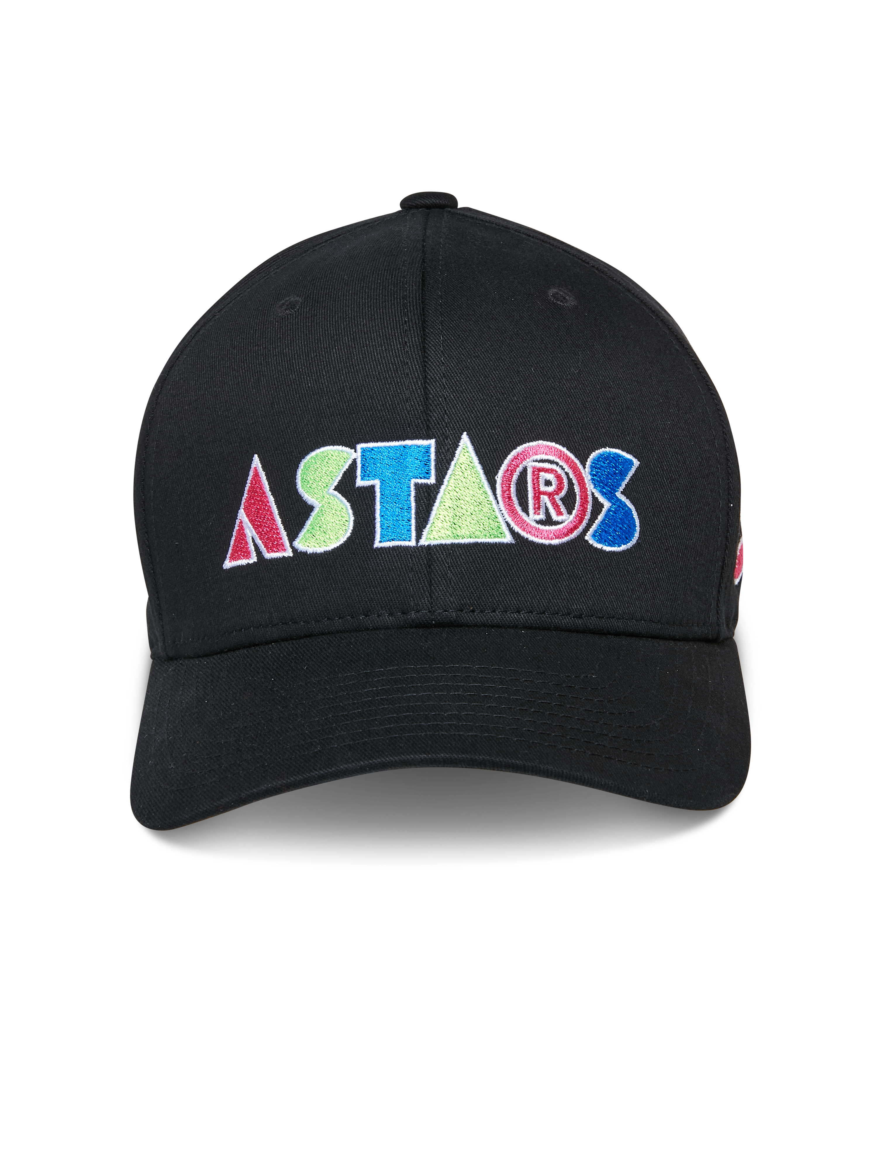Alpinestars Cereal Hat, svart baseballkeps med färgglad broderad ASTARS-logotyp framtill, strukturerad krona med böjd skärm, casual motorsport-sportswear