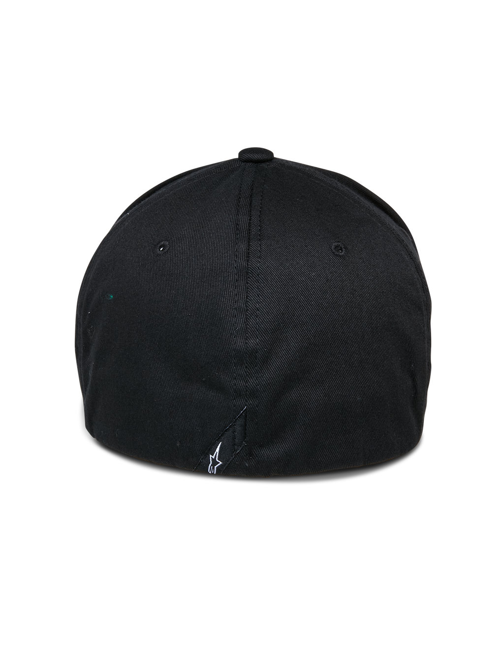 Alpinestars Cereal Hat, svart baseballkeps, vy bakifrån med flexibelt bakstycke och en liten vit broderad logotyp nertill, vardaglig sportkeps
