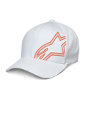 Alpinestars Share Hat, White Baseball Cap featuring an Orange HD Puff Print Astars Logo, Curved Bill and Structured Crown, Casual Motorsport Sportswear