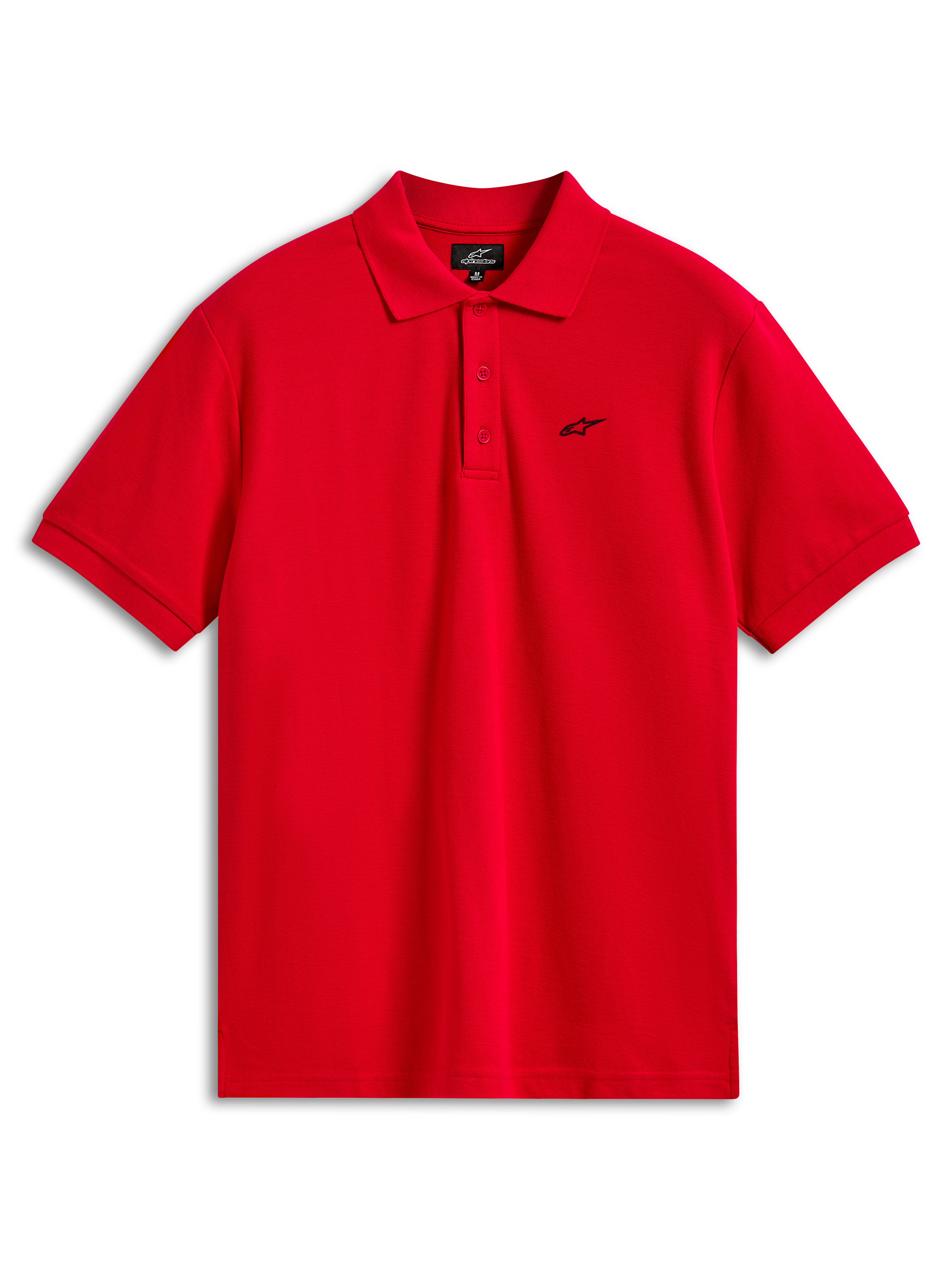 Alpinestars Endeavor Classic Polo, kortärmad pikétröja, röd, liten svart Astars-logotyp på bröstet, knäppning med tre knappar, vardagliga sportkläder