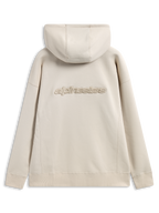 Alpinestars Emergent Oversized Hoodie, baksida, sandfärgad, 3D-broderad Alpinestars-ordlogotyp mitt på ryggen, oversized passform med ribbade muddar och fåll, avslappnad streetwear