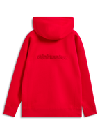 Alpinestars Emergent Oversized Hoodie, röd, baksida med ton-i-ton broderad Alpinestars ordlogotyp över ryggen, oversized passform med ribbade muddar och fåll, casual motorsport-streetwear