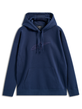 Alpinestars Emergent Oversized Huvtröja, marinblå, fleece-pullover med ton-i-ton 3D-broderad Astars-logotyp på bröstet, känguruficka, huva med dragsnöre, avslappnad passform för vardaglig streetwear