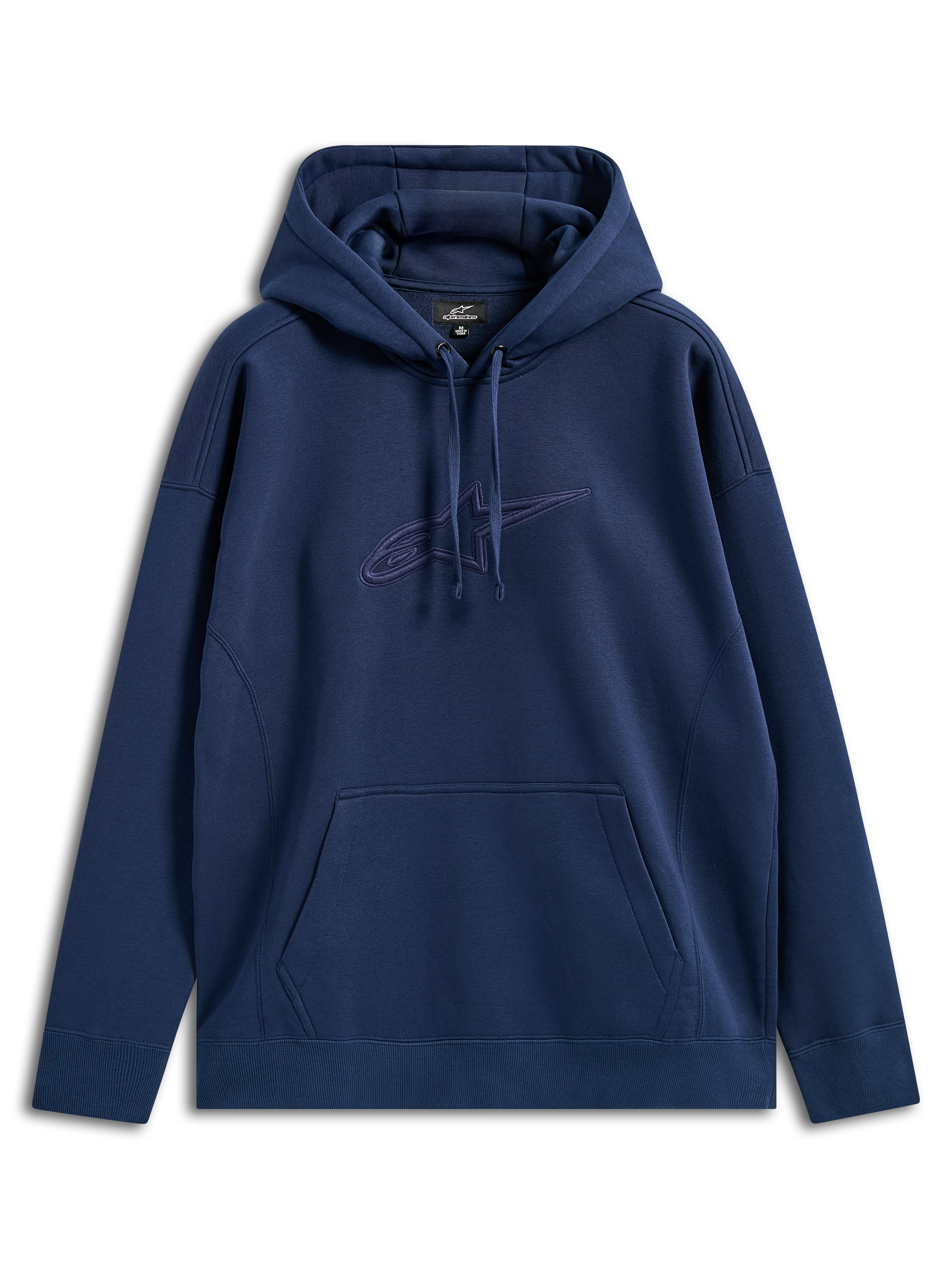 Alpinestars Emergent Oversized Hoodie, Navy Blue, pullover fleece with tonal 3D embroidered Astars logo on the chest, kangaroo pocket, drawstring hood, relaxed fit casual streetwear