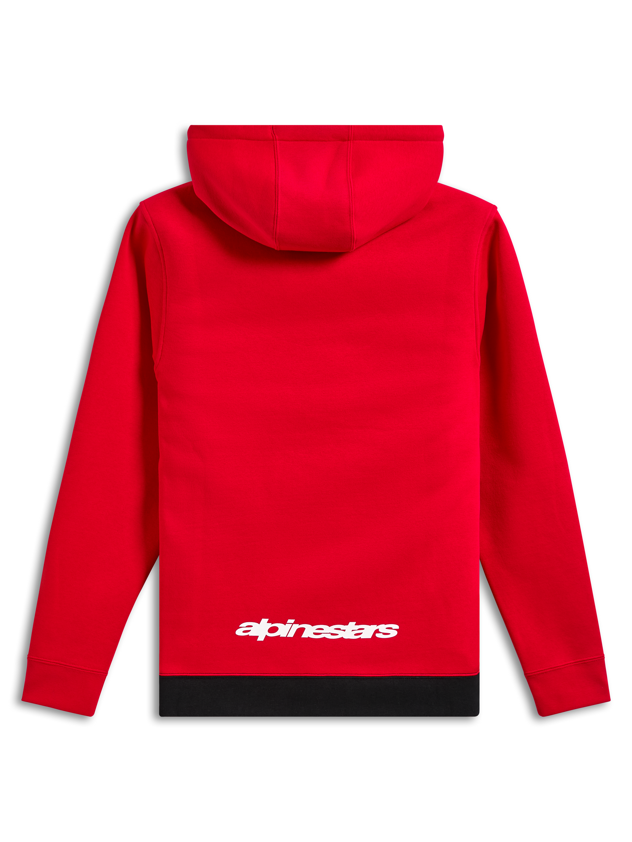Alpinestars Parallel Hoodie, casual streetwear, red with black ribbed hem, white Alpinestars logo on lower back, hooded pullover design, back view