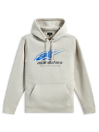 Alpinestars Pulse Huvtröja, avslappnad streetwear, off-white med blå Astars-logotyp och grått tryck, känguruficka fram, huva med dragsko, långa ärmar, modern motorsport-inspirerad design