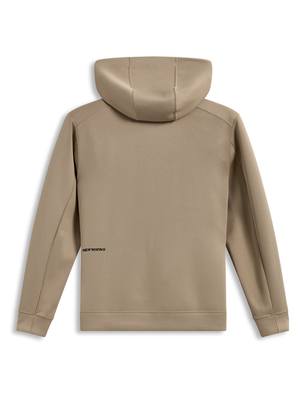 Alpinestars Cypher Hoodie, technical sportswear, Putty Beige, tri-blend fleece, back view with high neck hood and subtle logo.