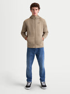 Alpinestars Cypher Hoodie, Men's Full-Zip Sportswear Fleece in Putty Beige, featuring a high-neck hood, discreet on-seam pockets, and a clean motorsport-inspired design with a small black Alpinestars logo on the chest.