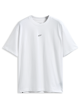 Alpinestars Focused Oversized CSF Tee, kortärmad t-shirt, vit, liten svart Astars-logotyp på bröstet, avslappnad oversized-passform, avslappnat motorsport-streetwear