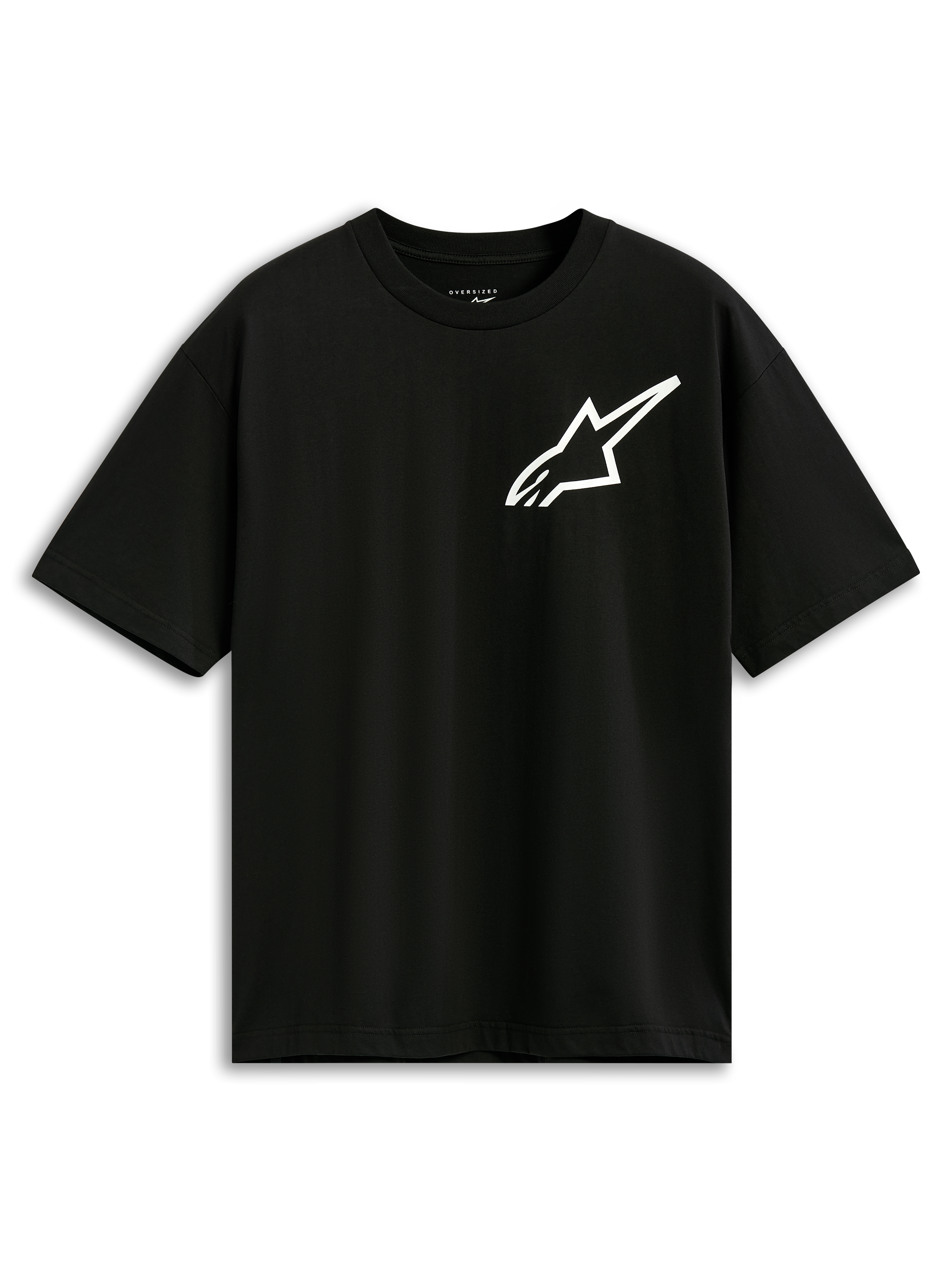 Alpinestars One Oversized CSF Tee, kortärmad t-shirt, svart, vit Astars-logotyp på bröstet, oversized passform, casual motorsport-inspirerat streetwear