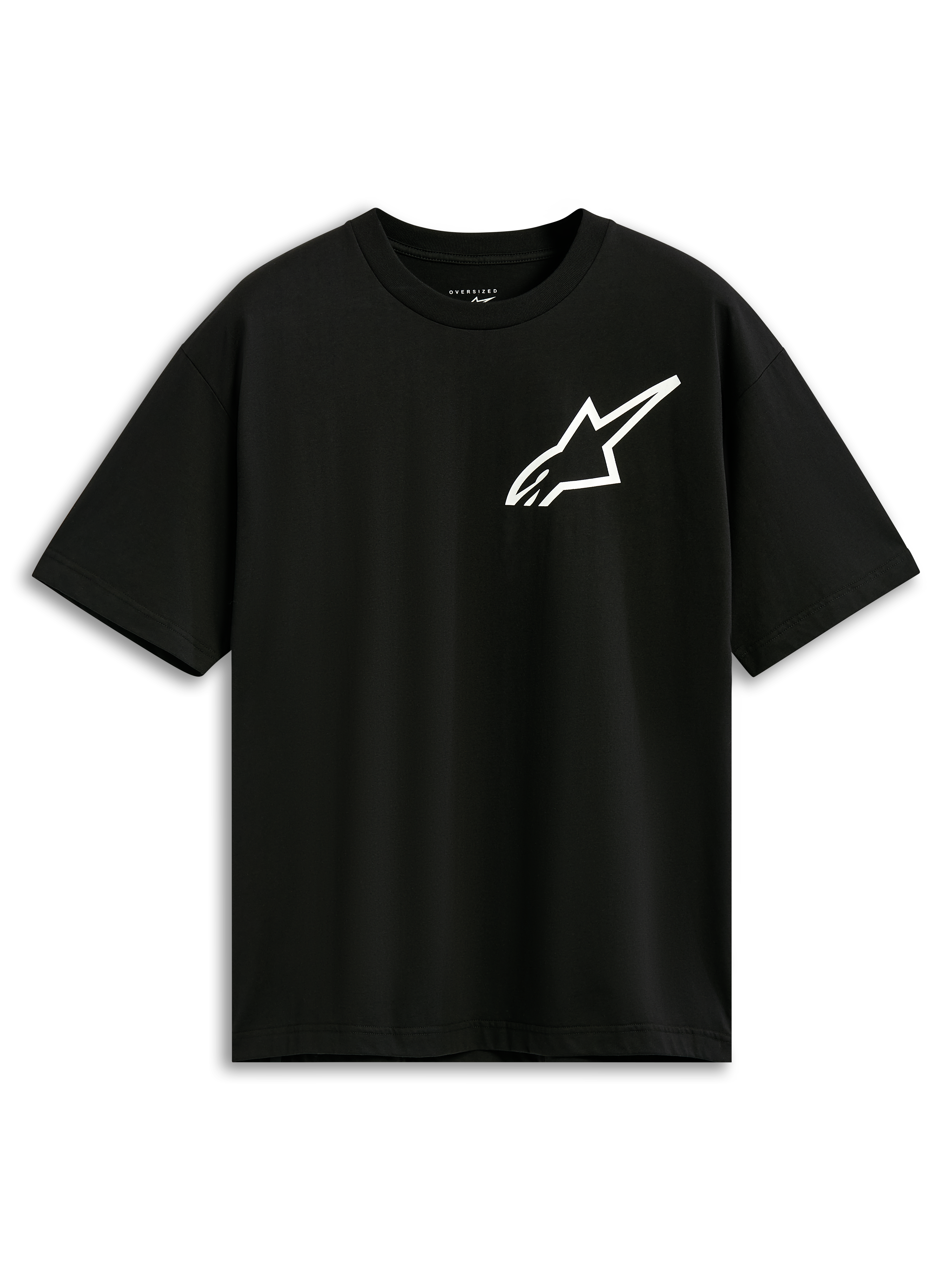 Alpinestars One Oversized CSF Tee, kortärmad t-shirt, svart, vit Astars-logotyp på bröstet, oversized passform, casual motorsport-inspirerat streetwear