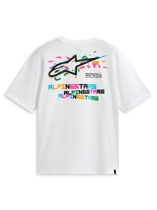Alpinestars Wild Oversized CSF t-shirt, vit kortärmad t-shirt med livfull flerfärgad logotyp och grafik på baksidan, bekväm streetwear
