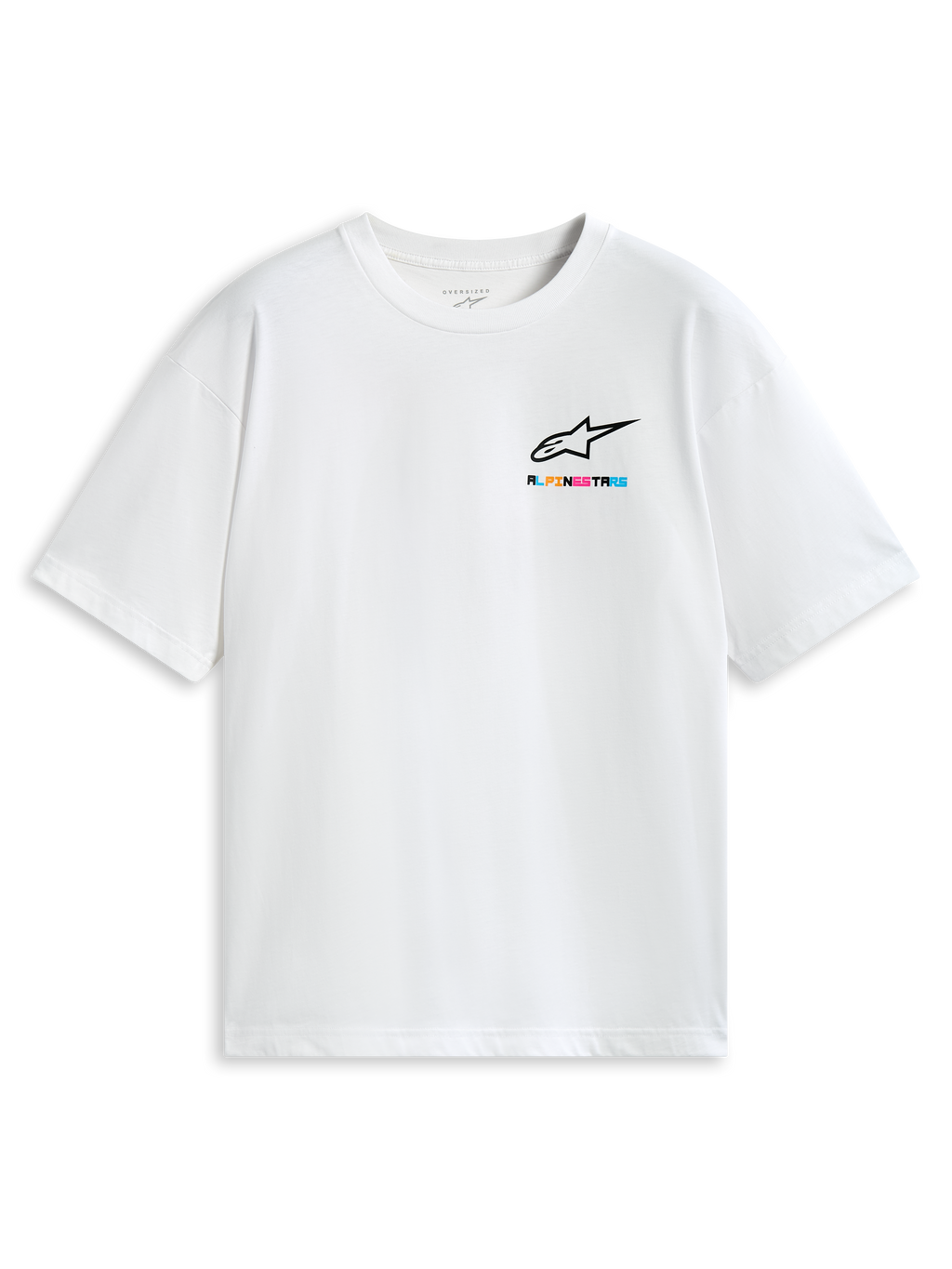 Alpinestars Wild Oversized CSF T-shirt, vit kortärmad t-shirt med livfull flerfärgad logotyp på bröstet och ledig oversized passform