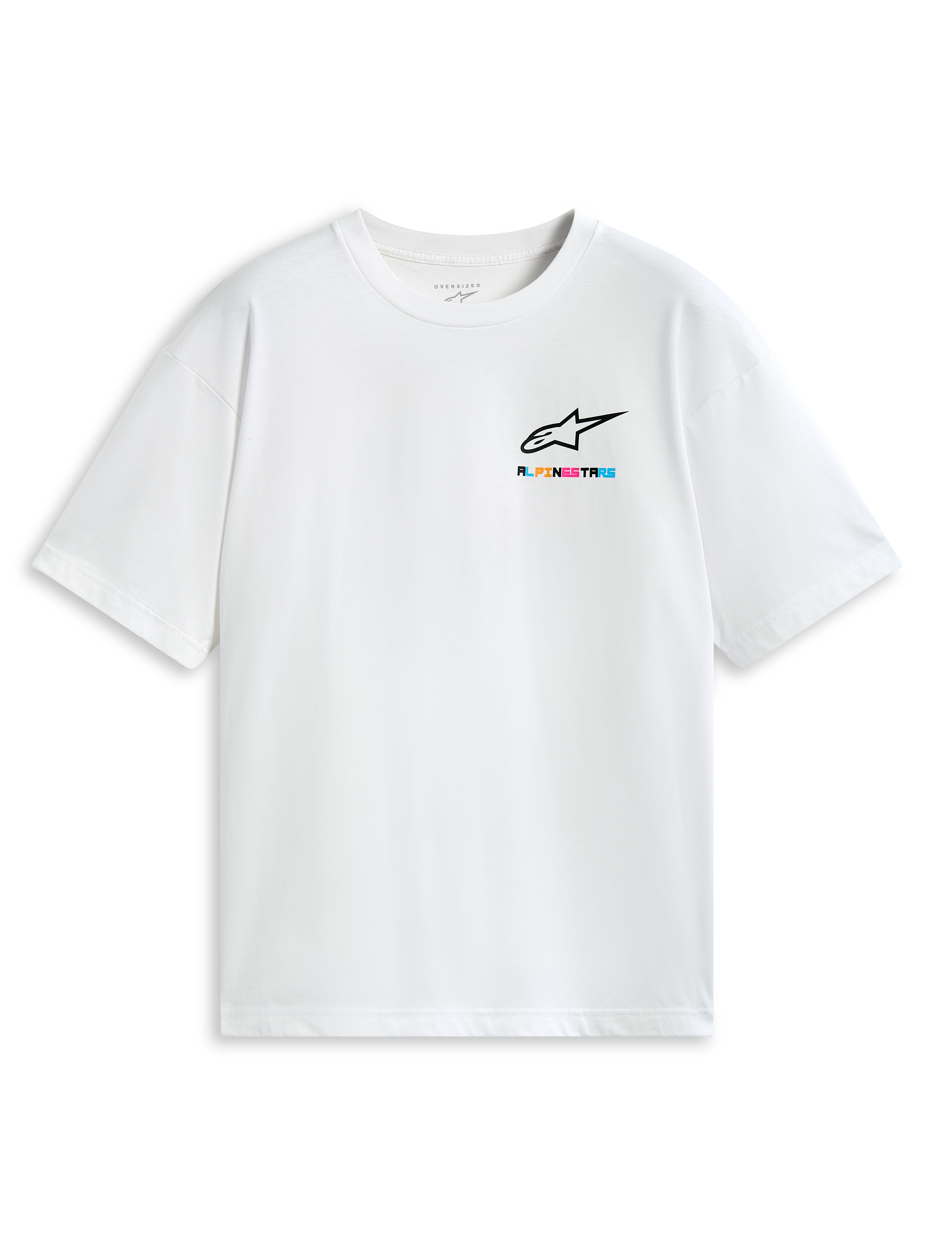 Alpinestars Wild Oversized CSF T-shirt, vit kortärmad t-shirt med livfull flerfärgad logotyp på bröstet och ledig oversized passform