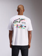Alpinestars Wild Oversized CSF Tee, Short Sleeve T-Shirt, White, back view featuring vibrant multicolor Astars logo and text prints, oversized fit, casual motorsport streetwear