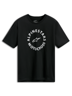 Alpinestars MX CSF Tee, kortärmad t-shirt, svart med vit cirkulär Alpinestars Motocross-grafik, casual motorsport streetwear