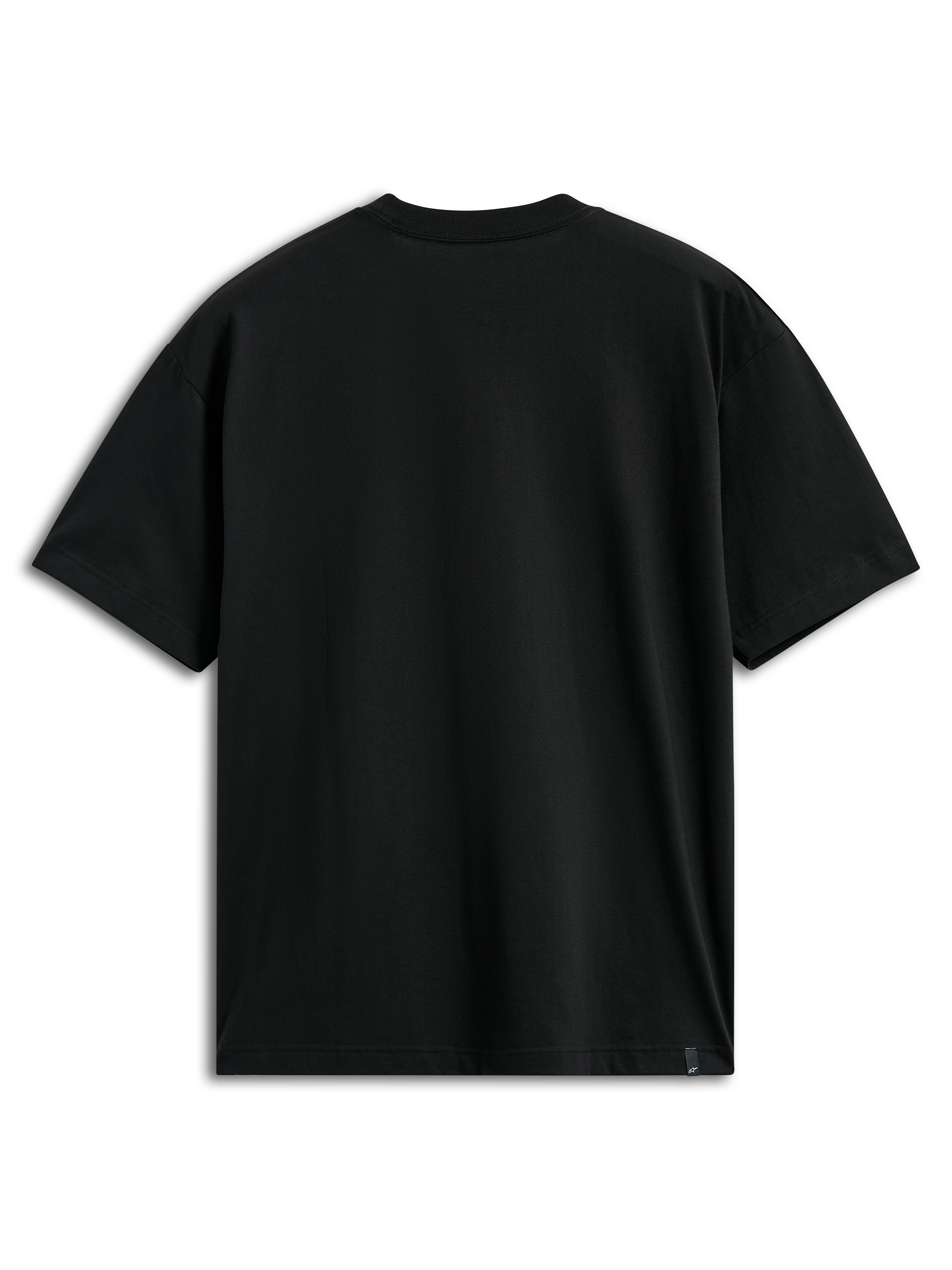 Alpinestars Abus CSF Tee, Short Sleeve T-Shirt, Black, Back view showing plain design and small brand tag at the hem, Casual Motorsport Sportswear