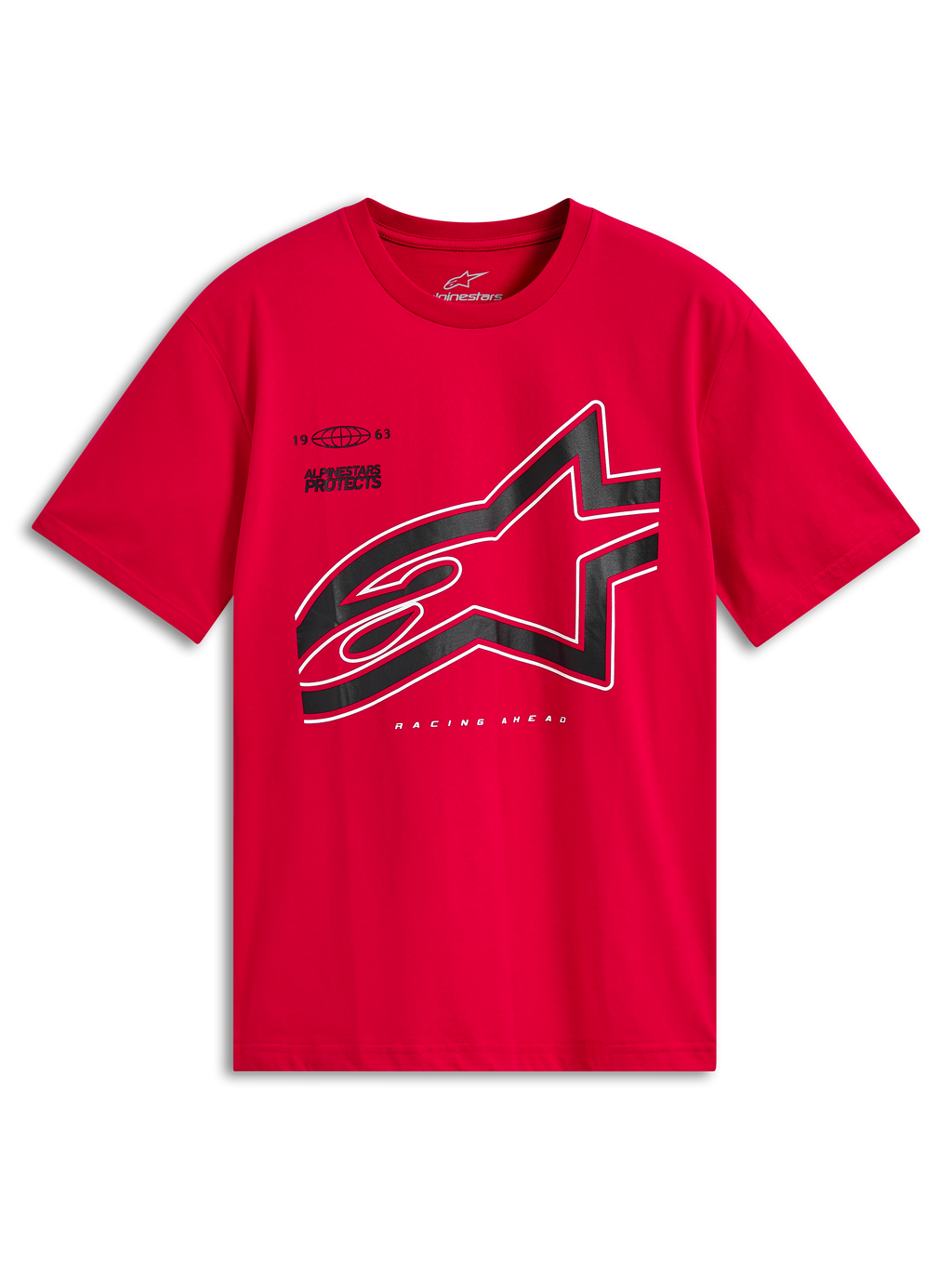 Alpinestars Authority CSF Tee, kortärmad t-shirt, röd, stor svart beskuren Astars-logotyp med vit kontur, avslappnade sportkläder