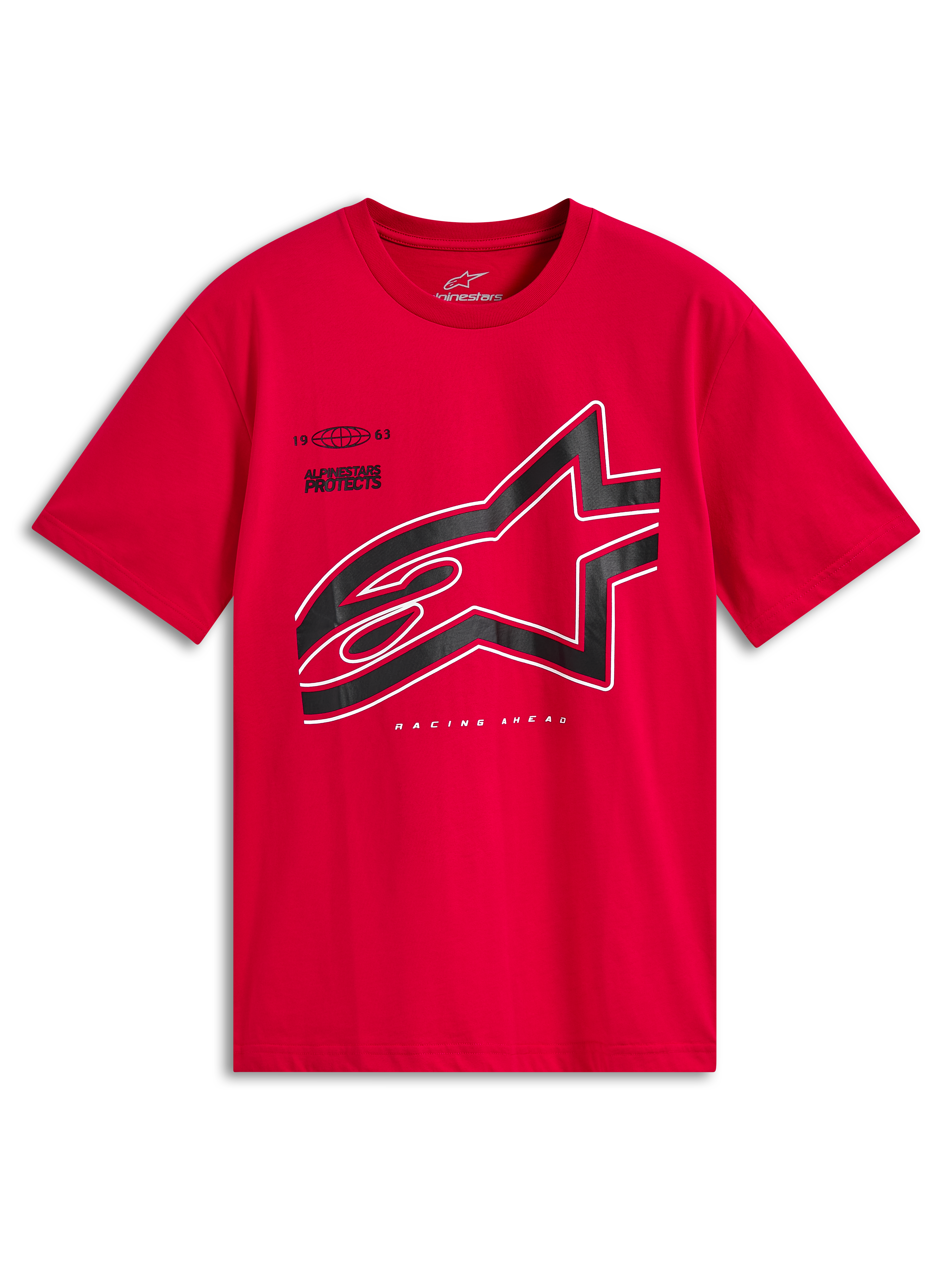 Alpinestars Authority CSF Tee, kortärmad t-shirt, röd, stor svart beskuren Astars-logotyp med vit kontur, avslappnade sportkläder