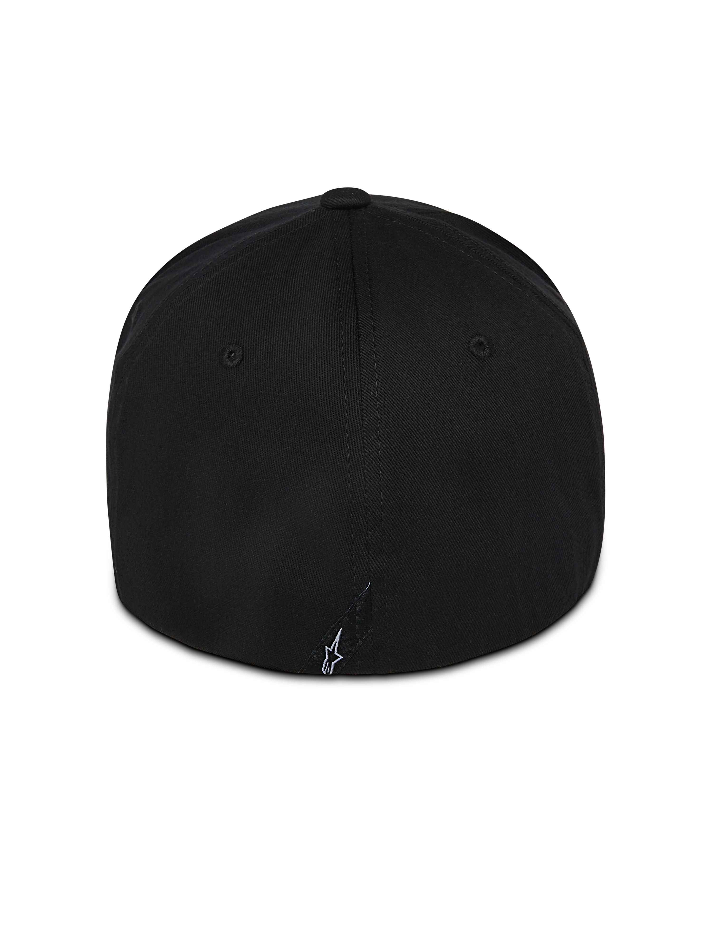 Alpinestars Pivot Hat, Black flex back cap, back view featuring a small white embroidered Astars logo, twill construction, casual motorsport apparel