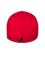 Alpinestars Pivot keps, röd, sedd bakifrån, flexibel baksida, strukturerad krona, liten svart etikett med vit Astars-logotyp, casual sportswear