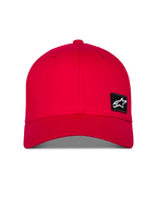 Alpinestars Pivot Hat, röd sportswear-keps, har böjd skärm och strukturerad krona, litet svart broderat Astars-logotypmärke på framsidan, avslappnad twill-huvudbonad