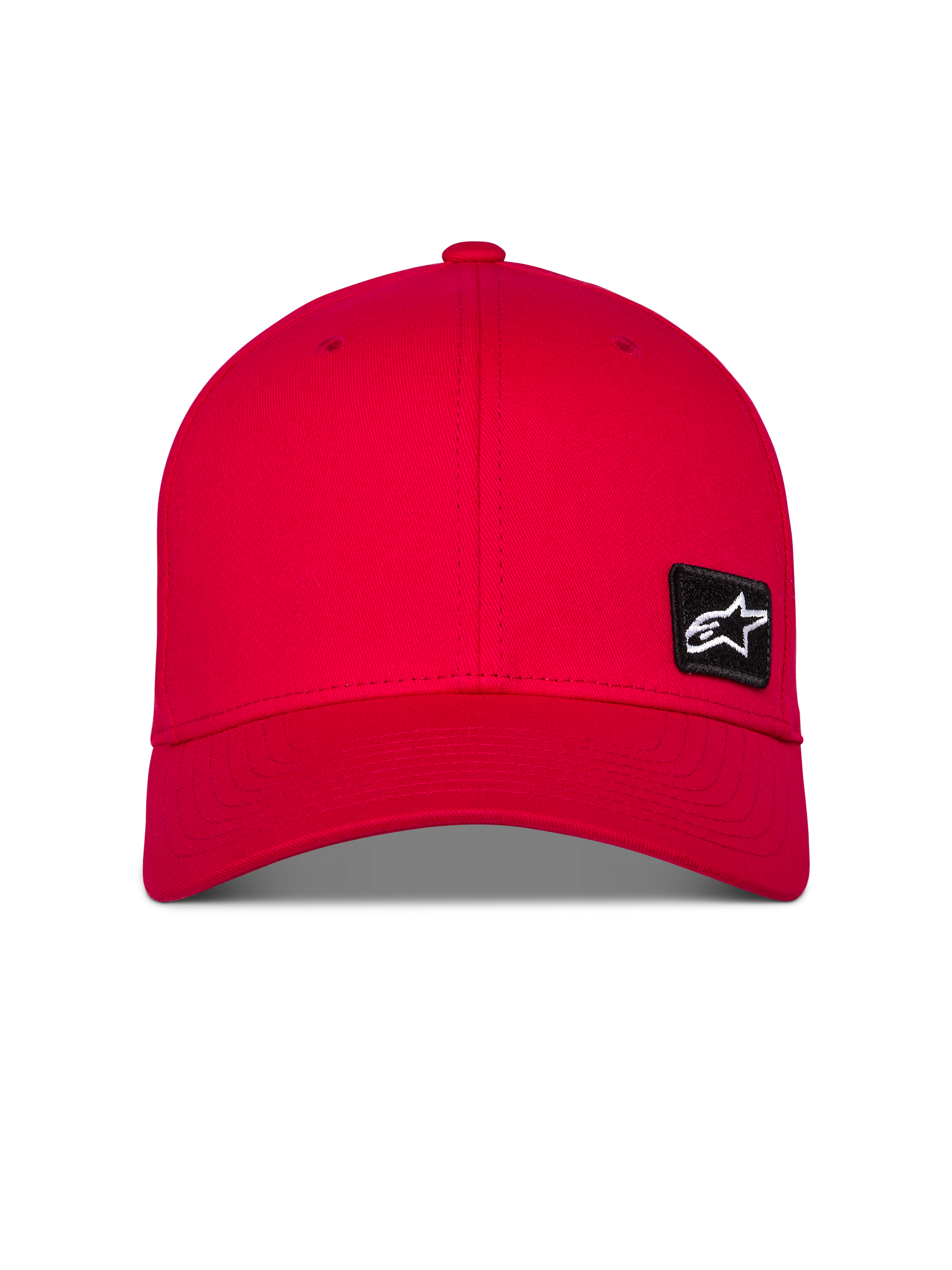 Alpinestars Pivot Hat, röd sportswear-keps, har böjd skärm och strukturerad krona, litet svart broderat Astars-logotypmärke på framsidan, avslappnad twill-huvudbonad