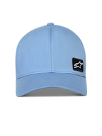 Alpinestars Pivot Hat, strukturerad baseballkeps, blå, böjd skärm, litet svart broderat Astars-logotypmärke, vardaglig sportaccessoar