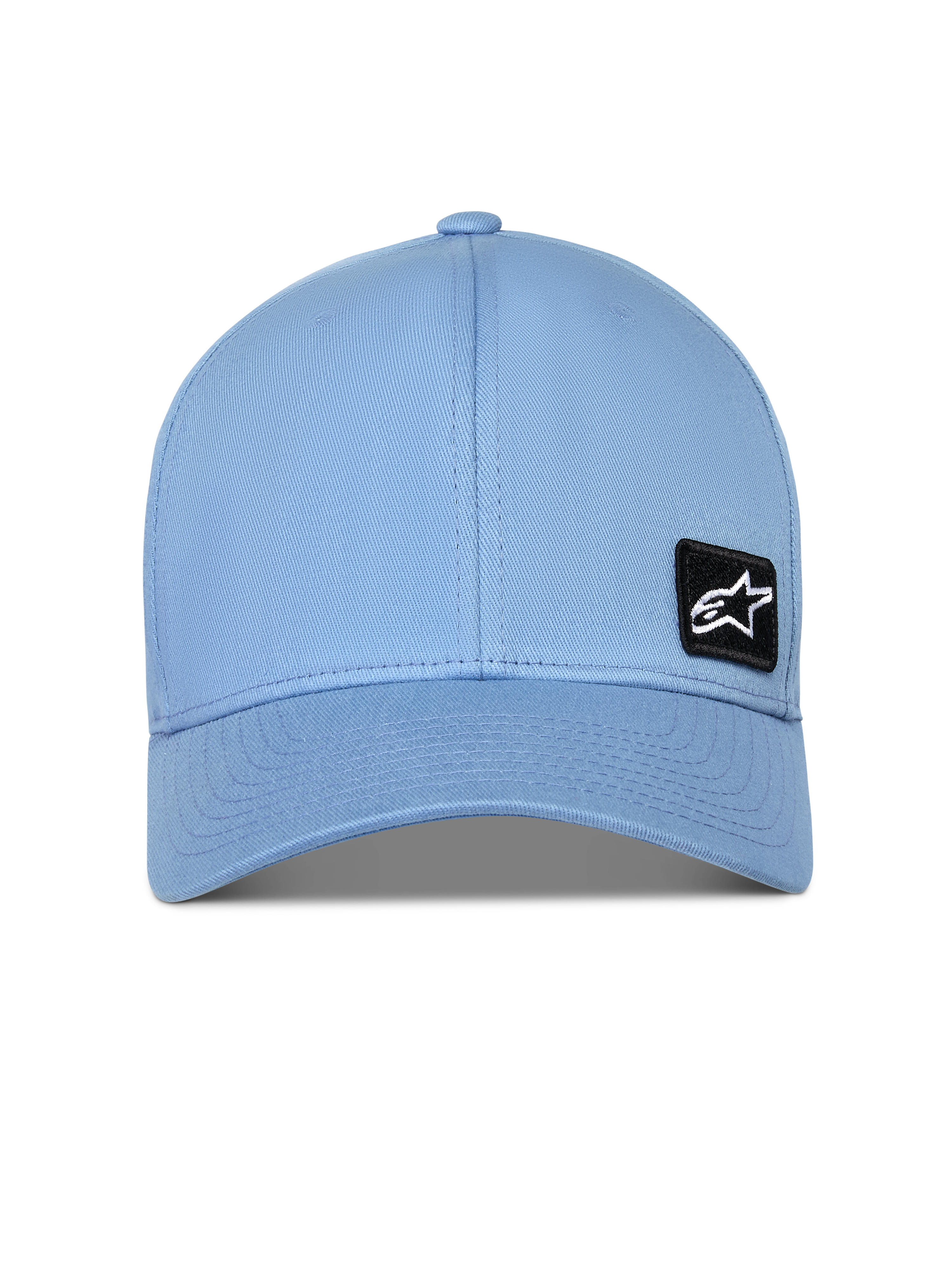 Alpinestars Pivot Hat, strukturerad baseballkeps, blå, böjd skärm, litet svart broderat Astars-logotypmärke, vardaglig sportaccessoar