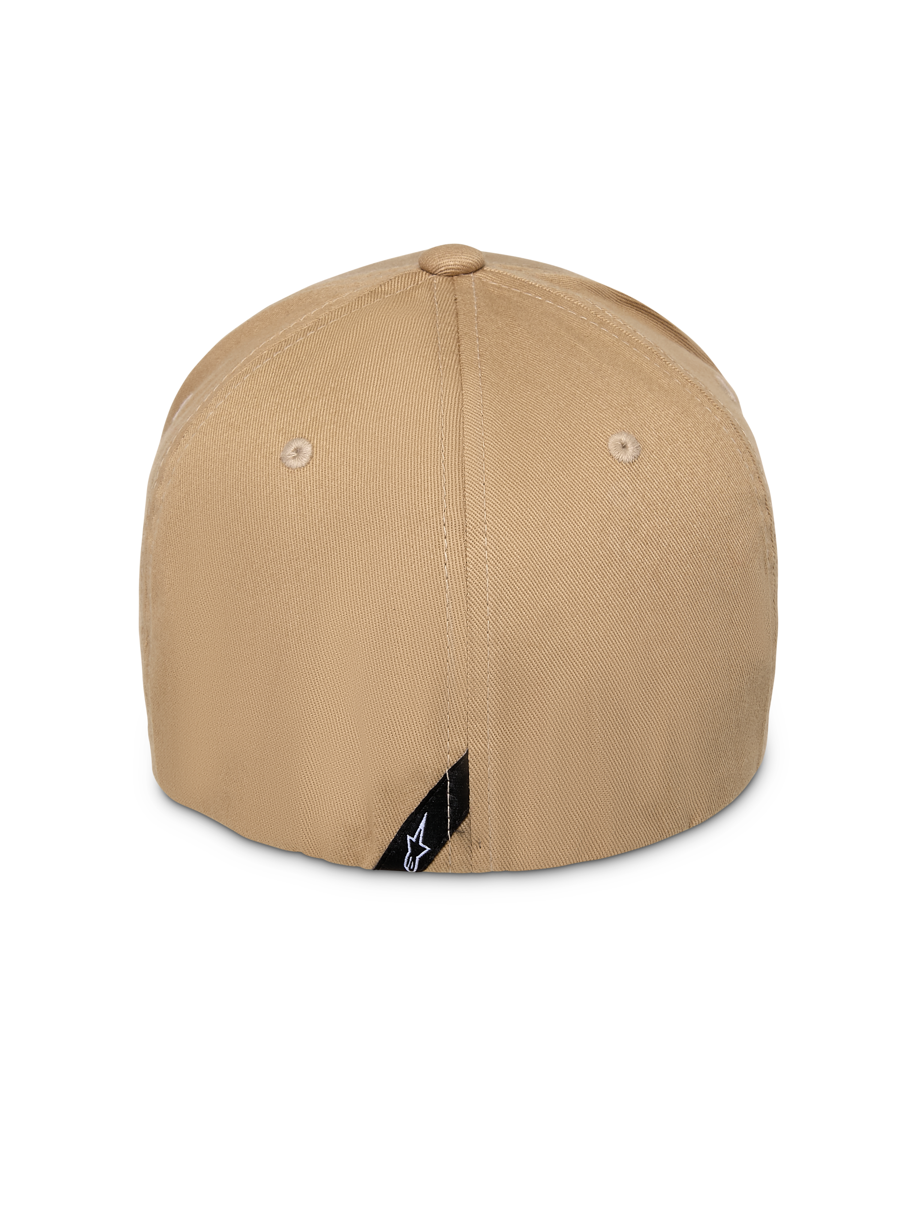 Alpinestars Pivot Hat, Khaki Sand, Rear View, showing structured crown and flex-fit back, featuring a small black diagonal label with white Astars logo, casual sportswear headwear