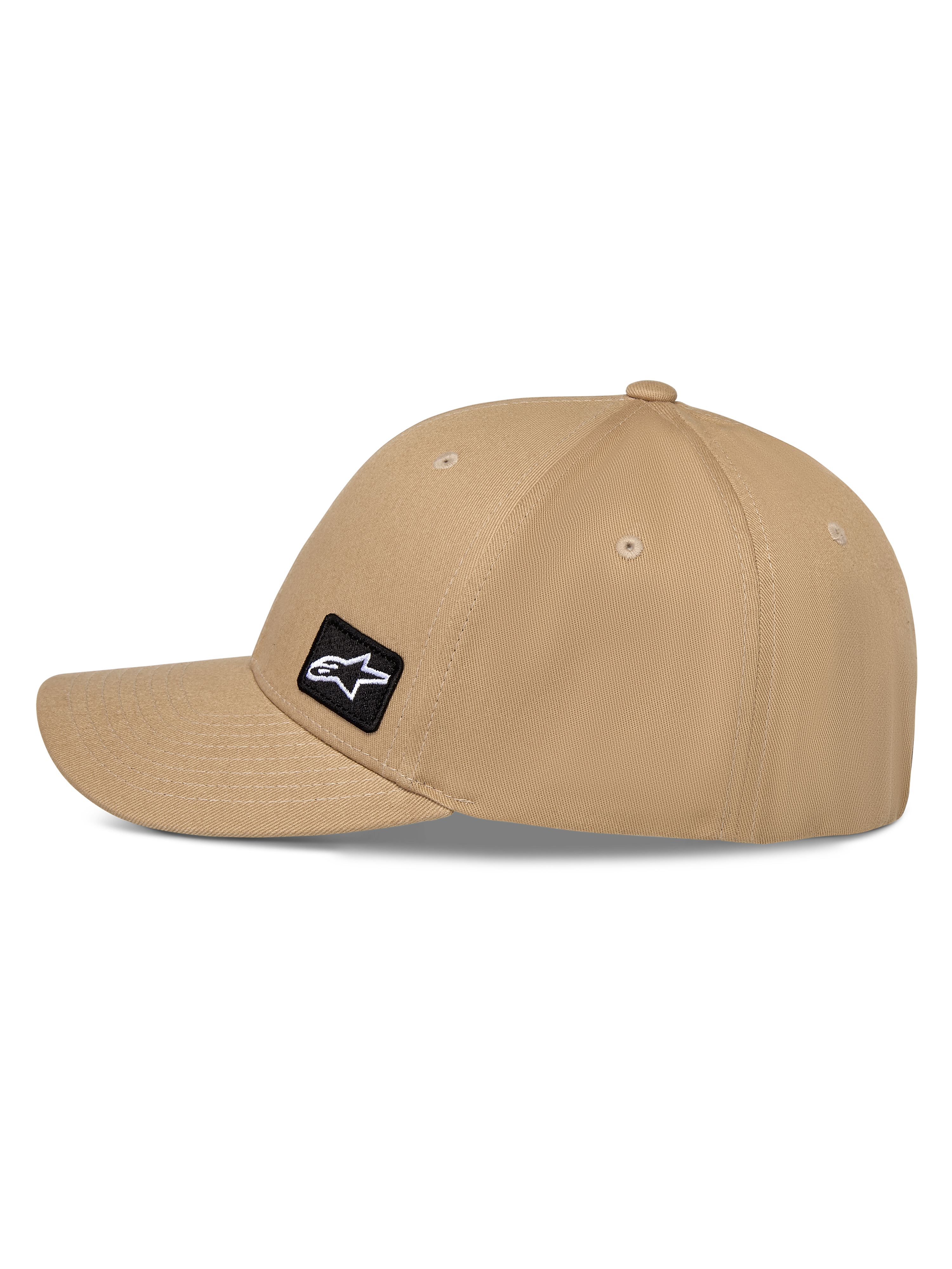 Alpinestars Pivot Hat, Casual Sportswear Hat, Sand Khaki, featuring a curved bill and structured crown, small black Astars logo embroidery patch on the side, durable cotton twill fabric