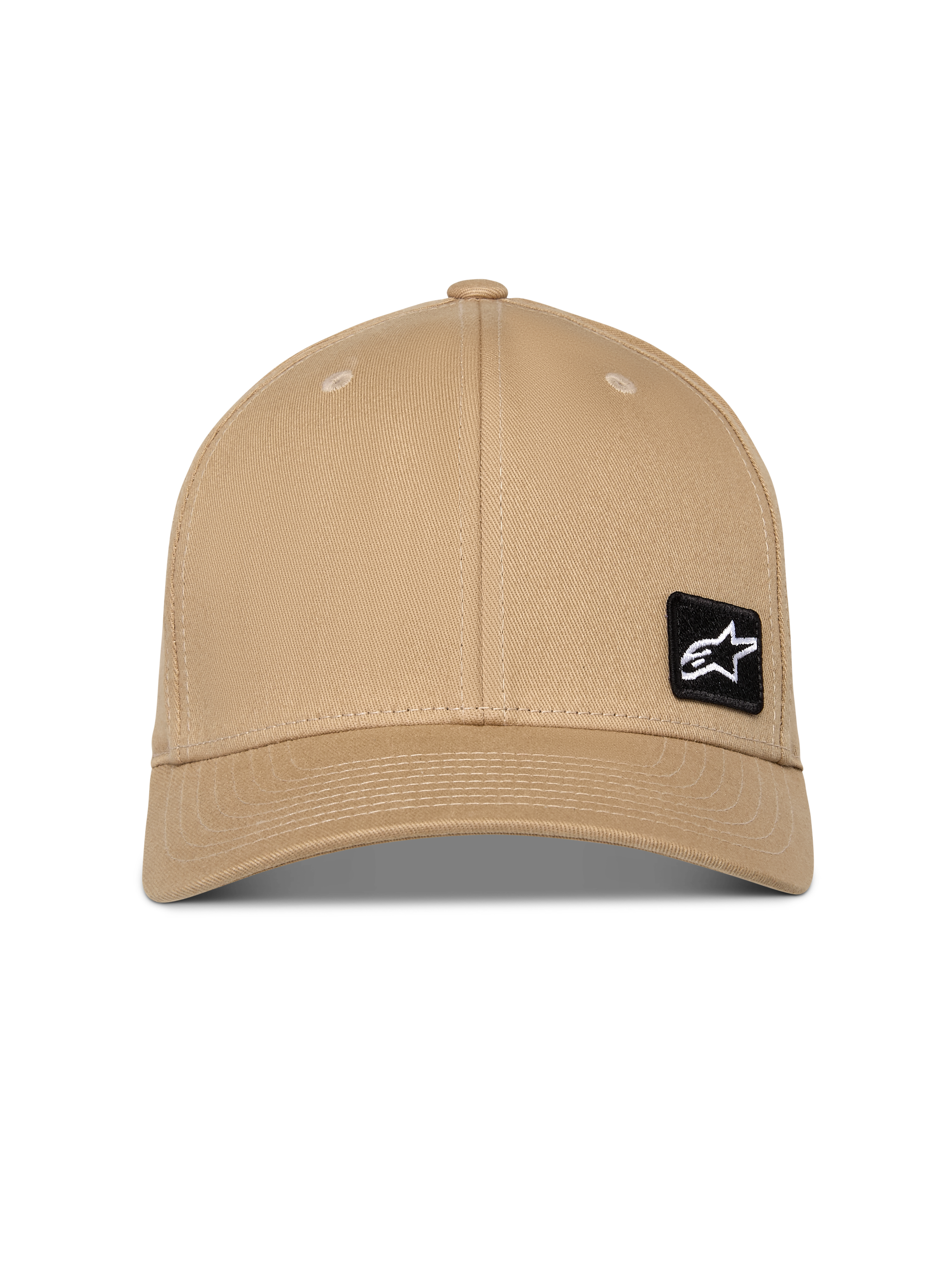 Alpinestars Pivot Hat, Sand Khaki, curved bill with structured crown, featuring a small black embroidered Astars logo patch on the front side, casual sportswear headwear