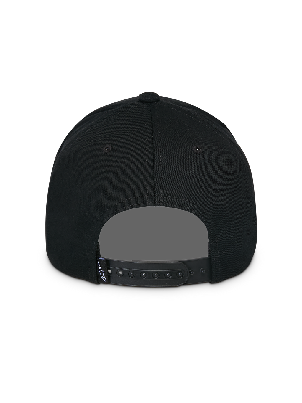 Alpinestars Lucid Snapback-keps, svart, vy bakifrån, med justerbar snapback-stängning och en liten etikett med Astars-logotyp, strukturerad krona, avslappnad motorsport-inspirerad huvudbonad