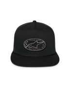 Alpinestars Contender Trucker-keps, svart, strukturerad snapback med platt skärm, oval broderad patch med Astars-logotyp och schackrutor fram, mesh-baksida, avslappnad sportswear-huvudbonad
